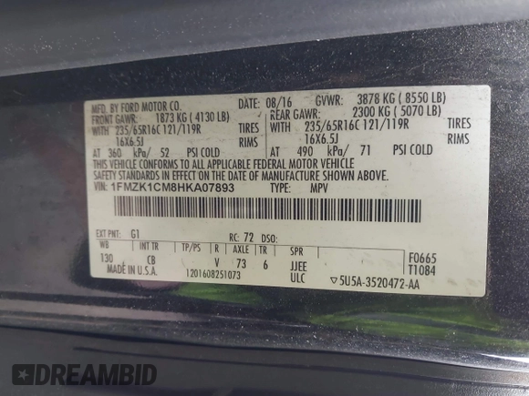 2017 Ford Transit Passenger XL с VIN 1FMZK1CM8HKA07893, выставлен на аукционе IAAI как лот 41253911 с пробегом 98 365 миль миль и . История ставок и продаж доступна на DreamBid. Изображение 9.