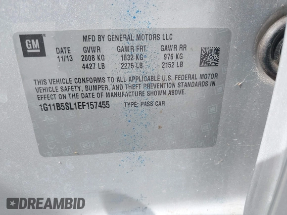 2014 Chevrolet Malibu LS with VIN 1G11B5SL3EF292453, listed as a IAAI auction lot 42073699 with 180,043 mi miles and . Bid and sale history available at DreamBid. Image 9.