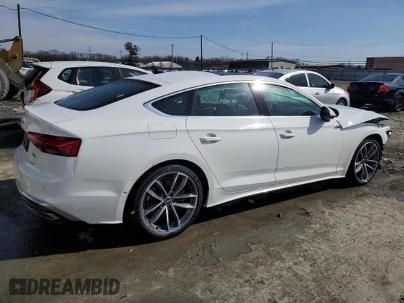 2023 Audi A5 Sportback S line Prestige z VIN WAUEACF5XPA031247, wystawiony jako Copart lot #46597395 z przebiegiem 34 097 mil mil oraz Szkoda całkowita • Salvage title. Historia ofert i sprzedaży dostępna na DreamBid. Obrazek 3.