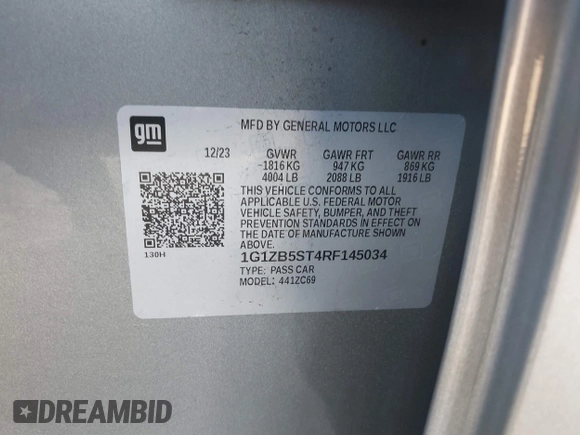 2024 Chevrolet Malibu LS with VIN 1G1ZB5ST4RF145034, listed as a IAAI auction lot 40573007 with 30,141 mi miles and . Bid and sale history available at DreamBid. Image 9.