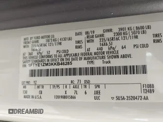 2019 Ford Transit with VIN 1FTYE1ZM3KKB46285, listed as a IAAI auction lot 42495117 with 234,622 mi miles and . Bid and sale history available at DreamBid. Image 9.