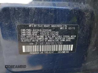 2015 Subaru WRX Limited with VIN JF1VA1J66F8832390, listed as a IAAI auction lot 40811632 with 129,621 mi miles. Bid and sale history available at carsss.com. Image 9.