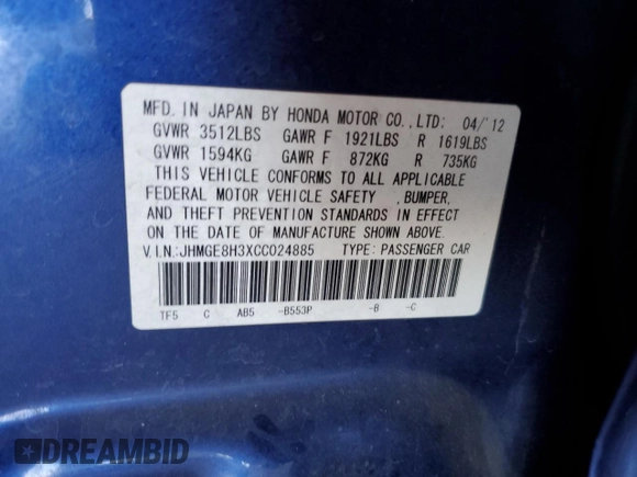 2012 Honda Fit с VIN JHMGE8H3XCC024885, выставлен на аукционе Copart как лот 61487195 с пробегом 122 589 миль миль и Списание • Salvage title. История ставок и продаж доступна на DreamBid. Изображение 13.