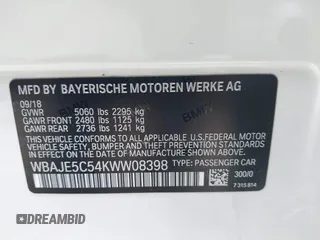 2019 BMW 5 Series 540i with VIN WBAJE5C54KWW08398, listed as a IAAI auction lot 42477384 with 48,936 mi miles and . Bid and sale history available at DreamBid. Image 9.
