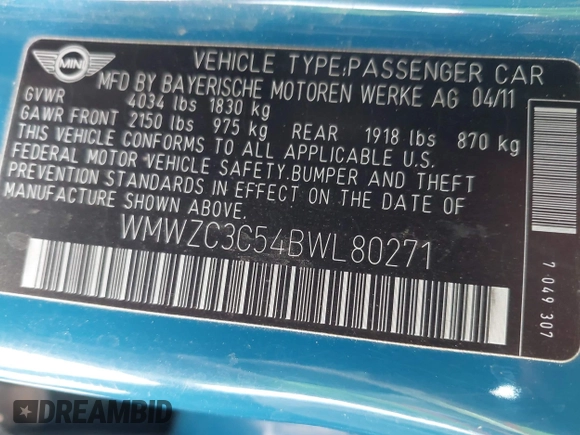 2011 MINI Countryman S z VIN WMWZC3C54BWL80271, wystawiony jako IAAI lot #42382785 z przebiegiem 121 939 mil mil oraz . Historia ofert i sprzedaży dostępna na DreamBid. Obrazek 9.