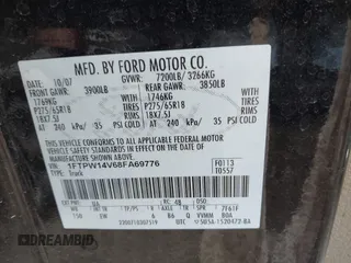 2008 Ford F-150 XLT with VIN 1FTPW14V68FA69776, listed as a IAAI auction lot 41823304 with 0 mi miles. Bid and sale history available at carsss.com. Image 9.