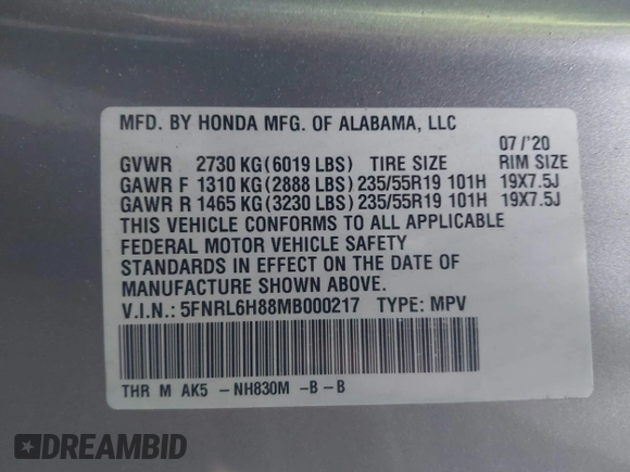 2021 Honda Odyssey Touring с VIN 5FNRL6H88MB000217, выставлен на аукционе IAAI как лот 41885564 с пробегом 63 495 миль миль и . История ставок и продаж доступна на DreamBid. Изображение 9.