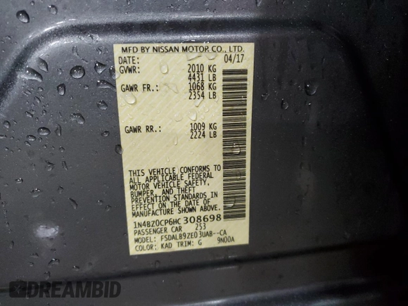 2017 Nissan LEAF S with VIN 1N4BZ0CP6HC308698, listed as a Copart auction lot 85581184 with 30,577 mi miles and Salvage Title. Bid and sale history available at carsss.com. Image 13.