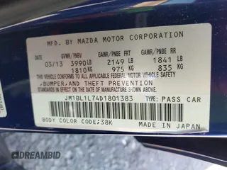 2013 Mazda 3 i Touring with VIN JM1BL1L74D1801383, listed as a IAAI auction lot 42023534 with 92,362 mi miles and . Bid and sale history available at carsss.com. Image 9.