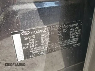 2022 Hyundai Santa Fe Limited with VIN 5NMS44AL4NH427749, listed as a Copart auction lot 85361364 with 45,820 mi miles and Salvage Title. Bid and sale history available at carsss.com. Image 16.