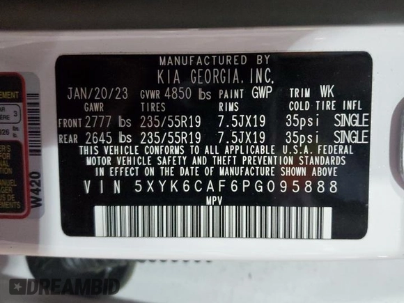 2023 Kia Sportage X-Line with VIN 5XYK6CAF6PG095888, listed as a Copart auction lot 88474155 with 33,171 mi miles and Clean Title. Bid and sale history available at DreamBid. Image 14.