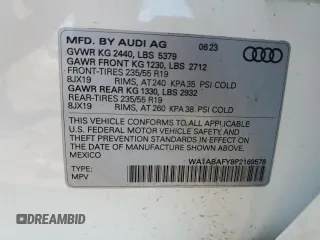 2023 Audi Q5 Premium with VIN WA1ABAFY8P2169578, listed as a Copart auction lot 55917595 with 29,356 mi miles and Salvage title. Bid and sale history available at DreamBid. Image 13.
