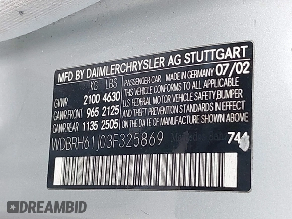 2003 Mercedes-Benz C 240 with VIN WDBRH61J03F325869, listed as a IAAI auction lot 42416077 with Not provided miles and . Bid and sale history available at DreamBid. Image 9.