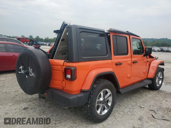 2018 Jeep Wrangler Unlimited Sahara with VIN 1C4HJXEG1JW175936, listed as a Copart auction lot 55610375 with 39,479 mi miles and Salvage title. Bid and sale history available at DreamBid. Image 3.