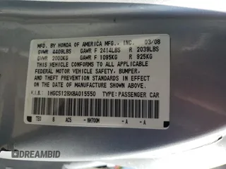 2008 Honda Accord EX-L z VIN 1HGCS128X8A015550, wystawiony jako Copart lot #53903135 z przebiegiem Nie podano mil oraz Szkoda całkowita • Salvage title. Historia ofert i sprzedaży dostępna na DreamBid. Obrazek 12.