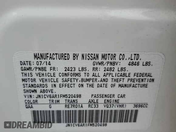2015 Infiniti Q40 with VIN JN1CV6AR1FM520498, listed as a Copart auction lot 72144944 with 98,816 mi miles and Clean Title. Bid and sale history available at carsss.com. Image 12.