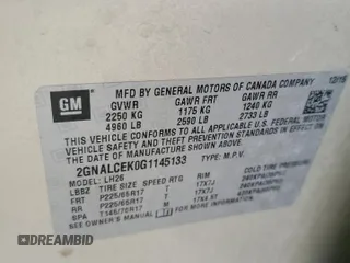 2016 Chevrolet Equinox LT with VIN 2GNALCEK0G1145133, listed as a Copart auction lot 53948195 with 119,990 mi miles and Salvage Title. Bid and sale history available at DreamBid. Image 13.