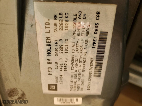 2005 Pontiac GTO with VIN 6G2VX12U95L376247, listed as a Copart auction lot 47441305 with NaN miles and Clean Title. Bid and sale history available at carsss.com. Image 12.