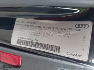 2019 Audi A4 Premium with VIN WAUGMAF45KN021738, listed as a IAAI auction lot 41583455 with 53,337 mi miles. Bid and sale history available at carsss.com. Image 9.