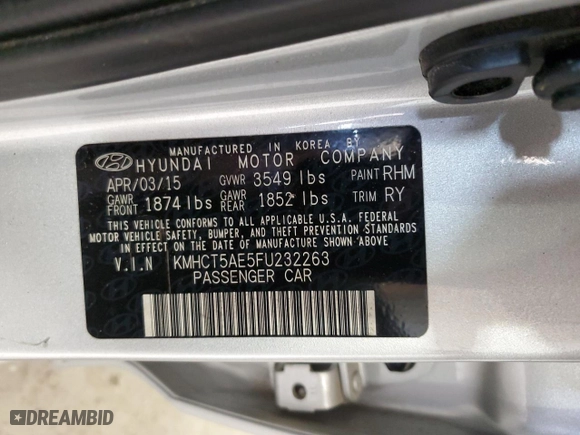 2015 Hyundai Accent GS with VIN KMHCT5AE5FU232263, listed as a Copart auction lot 44191725 with 84,976 mi miles and Salvage Title. Bid and sale history available at carsss.com. Image 12.