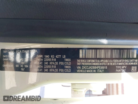 2017 Jeep Renegade Limited with VIN ZACCJADB8HPE98918, listed as a IAAI auction lot 42242652 with 138,389 mi miles and . Bid and sale history available at DreamBid. Image 9.