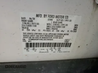 2020 Ford Explorer Limited with VIN 1FMSK8FH5LGC58505, listed as a Copart auction lot 52645825 with 51,222 mi miles and Salvage Title. Bid and sale history available at carsss.com. Image 13.
