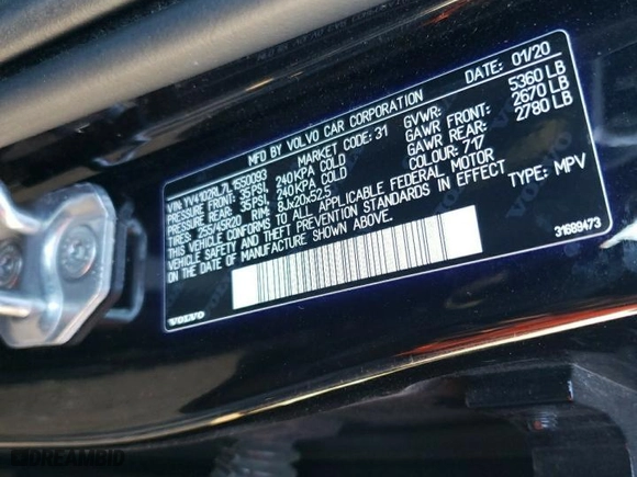2020 Volvo XC60 Inscription with VIN YV4102RL7L1550093, listed as a Copart auction lot 72626384 with 53,106 mi miles and Salvage Title. Bid and sale history available at carsss.com. Image 13.