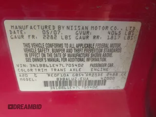 2007 Nissan Sentra SE-R z VIN 3N1BB61E47L705402, wystawiony jako IAAI lot #42459200 z przebiegiem 93 573 mil mil oraz . Historia ofert i sprzedaży dostępna na DreamBid. Obrazek 9.