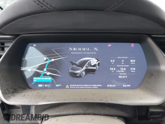 2020 Tesla Model X P90D with VIN 5YJXCDE4XLF296255, listed as a IAAI auction lot 42087953 with 45,411 mi miles. Bid and sale history available at carsss.com. Image 7.