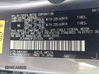 2015 Lexus NX 200t with VIN JTJYARBZXF2012036, listed as a IAAI auction lot 42085466 with 127,325 mi miles and . Bid and sale history available at DreamBid. Image 9.