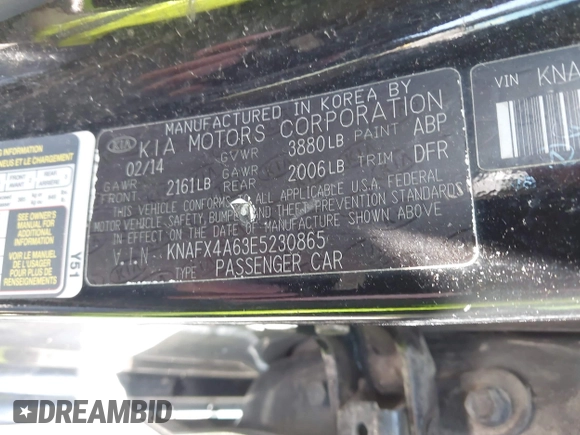 2014 Kia Forte LX with VIN KNAFX4A63E5230865, listed as a IAAI auction lot 41983560 with 103,275 mi miles and . Bid and sale history available at carsss.com. Image 9.