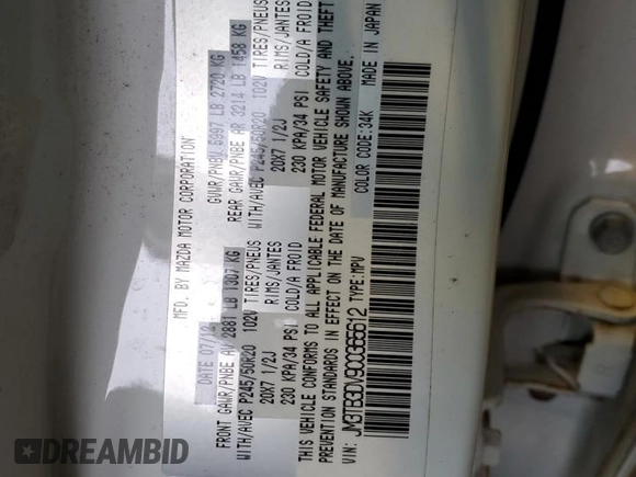 2012 Mazda CX-9 Grand Touring with VIN JM3TB3DV9C0365612, listed as a Copart auction lot 89296215 with Not Provided miles and Salvage Title. Bid and sale history available at carsss.com. Image 15.