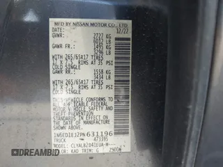 2023 Nissan Frontier SV with VIN 1N6ED1EJ2PN631196, listed as a IAAI auction lot 41841551 with 48,188 mi miles and . Bid and sale history available at DreamBid. Image 9.