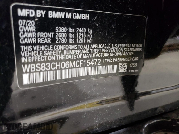 2021 BMW M5 z VIN WBS83CH06MCF15472, wystawiony jako Copart lot #50920135 z przebiegiem Nie podano mil oraz Szkoda całkowita • Salvage title. Historia ofert i sprzedaży dostępna na DreamBid. Obrazek 13.