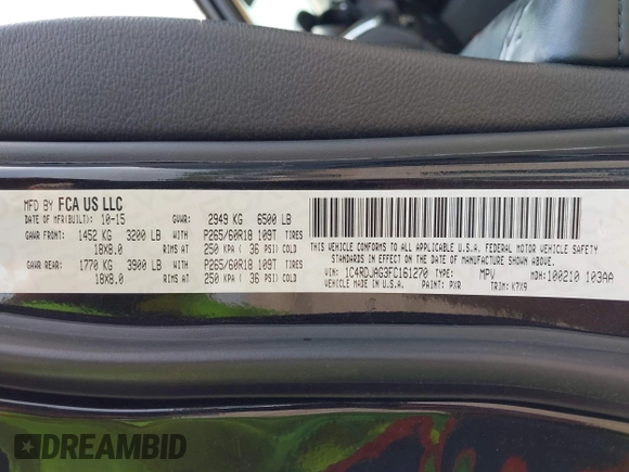 2015 Dodge Durango SXT with VIN 1C4RDJAG3FC161270, listed as a IAAI auction lot 42460444 with 112,633 mi miles and . Bid and sale history available at DreamBid. Image 9.