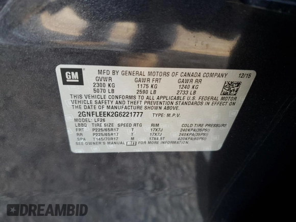 2016 Chevrolet Equinox LS with VIN 2GNFLEEK2G6221777, listed as a Copart auction lot 42834235 with 126,885 mi miles and Salvage Title. Bid and sale history available at DreamBid. Image 13.