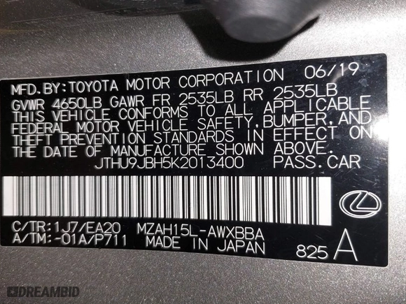 2019 Lexus UX with VIN JTHU9JBH5K2013400, listed as a IAAI auction lot 41444271 with 23,057 mi miles. Bid and sale history available at carsss.com. Image 9.