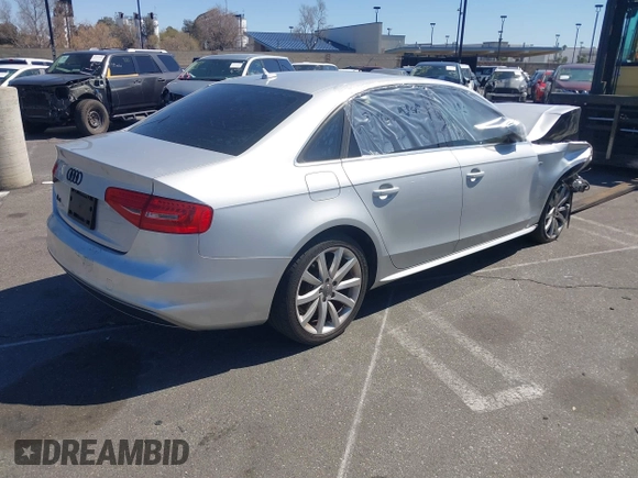 2014 Audi A4 Premium with VIN WAUAFAFL9EN024282, listed as a IAAI auction lot 41653451 with 120,142 mi miles. Bid and sale history available at carsss.com. Image 4.