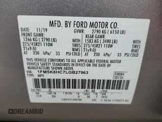 2020 Ford Explorer Platinum with VIN 1FM5K8HC7LGB27963, listed as a Copart auction lot 57850235 with 110,297 mi miles and Salvage title. Bid and sale history available at DreamBid. Image 14.