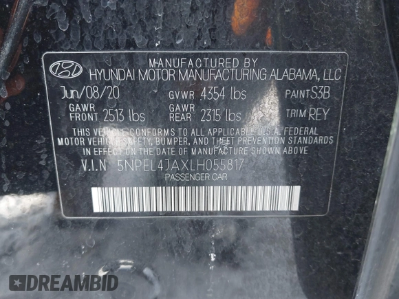 2020 Hyundai Sonata SEL z VIN 5NPEL4JAXLH055817, wystawiony jako IAAI lot #41606781 z przebiegiem 88 000 mil mil oraz . Historia ofert i sprzedaży dostępna na DreamBid. Obrazek 9.
