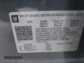 2019 Chevrolet Equinox LT with VIN 3GNAXKEV2KL178781, listed as a IAAI auction lot 42054926 with Not Provided miles and . Bid and sale history available at DreamBid. Image 9.