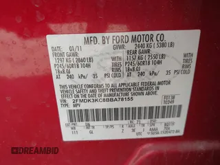 2011 Ford Edge Limited with VIN 2FMDK3KC8BBA78155, listed as a IAAI auction lot 41859892 with 89,696 mi miles. Bid and sale history available at carsss.com. Image 9.