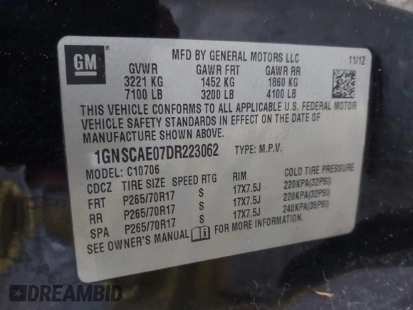 2013 Chevrolet Tahoe LS with VIN 1GNSCAE07DR223062, listed as a IAAI auction lot 41948276 with 196,616 mi miles and . Bid and sale history available at DreamBid. Image 9.
