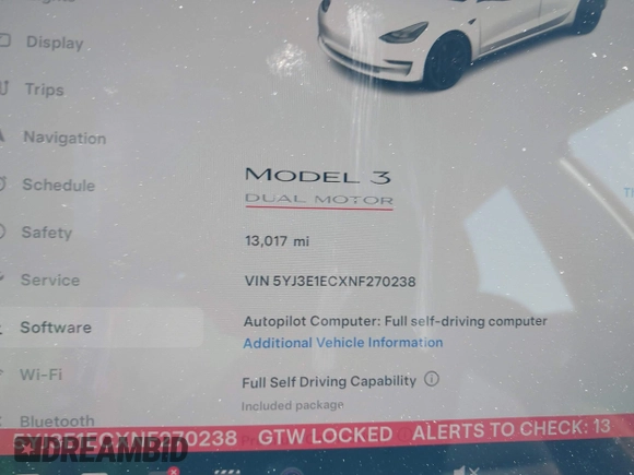 2022 Tesla Model 3 Performance with VIN 5YJ3E1ECXNF270238, listed as a IAAI auction lot 42173668 with 13,017 mi miles and . Bid and sale history available at DreamBid. Image 7.