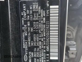 2016 Hyundai Tucson Limited with VIN KM8J33A21GU216211, listed as a Copart auction lot 44120345 with Not Provided miles and Salvage Title. Bid and sale history available at DreamBid. Image 13.