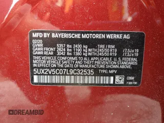 2020 BMW X4 M40i with VIN 5UX2V5C07L9C32535, listed as a Copart auction lot 44514375 with 52,004 mi miles and Non repairable. Bid and sale history available at DreamBid. Image 14.