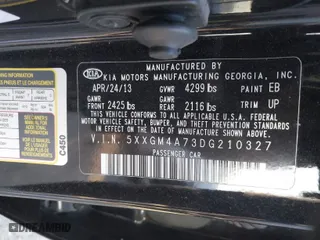 2013 Kia Optima LX with VIN 5XXGM4A73DG210327, listed as a IAAI auction lot 40376583 with 1 mi miles. Bid and sale history available at carsss.com. Image 9.