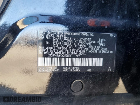 2012 Toyota RAV4 with VIN 2T3BF4DV6CW259659, listed as a Copart auction lot 47289845 with 154,521 mi miles and Salvage Title. Bid and sale history available at carsss.com. Image 13.
