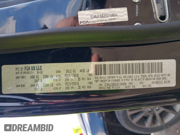 2017 Jeep Compass Sport with VIN 1C4NJCBB2HD134094, listed as a IAAI auction lot 41892856 with 59,642 mi miles and . Bid and sale history available at DreamBid. Image 9.