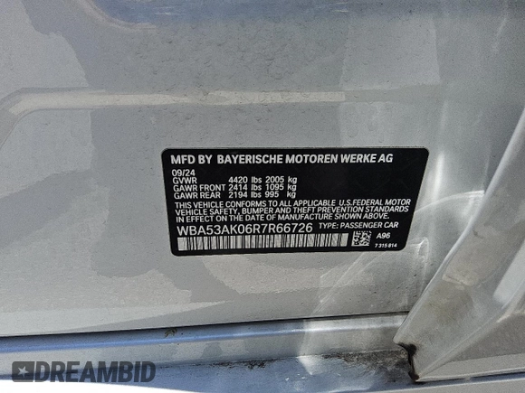 2024 BMW 2 Series 228i with VIN WBA53AK06R7R66726, listed as a Copart auction lot 56997055 with 16,865 mi miles and Clean title. Bid and sale history available at DreamBid. Image 12.